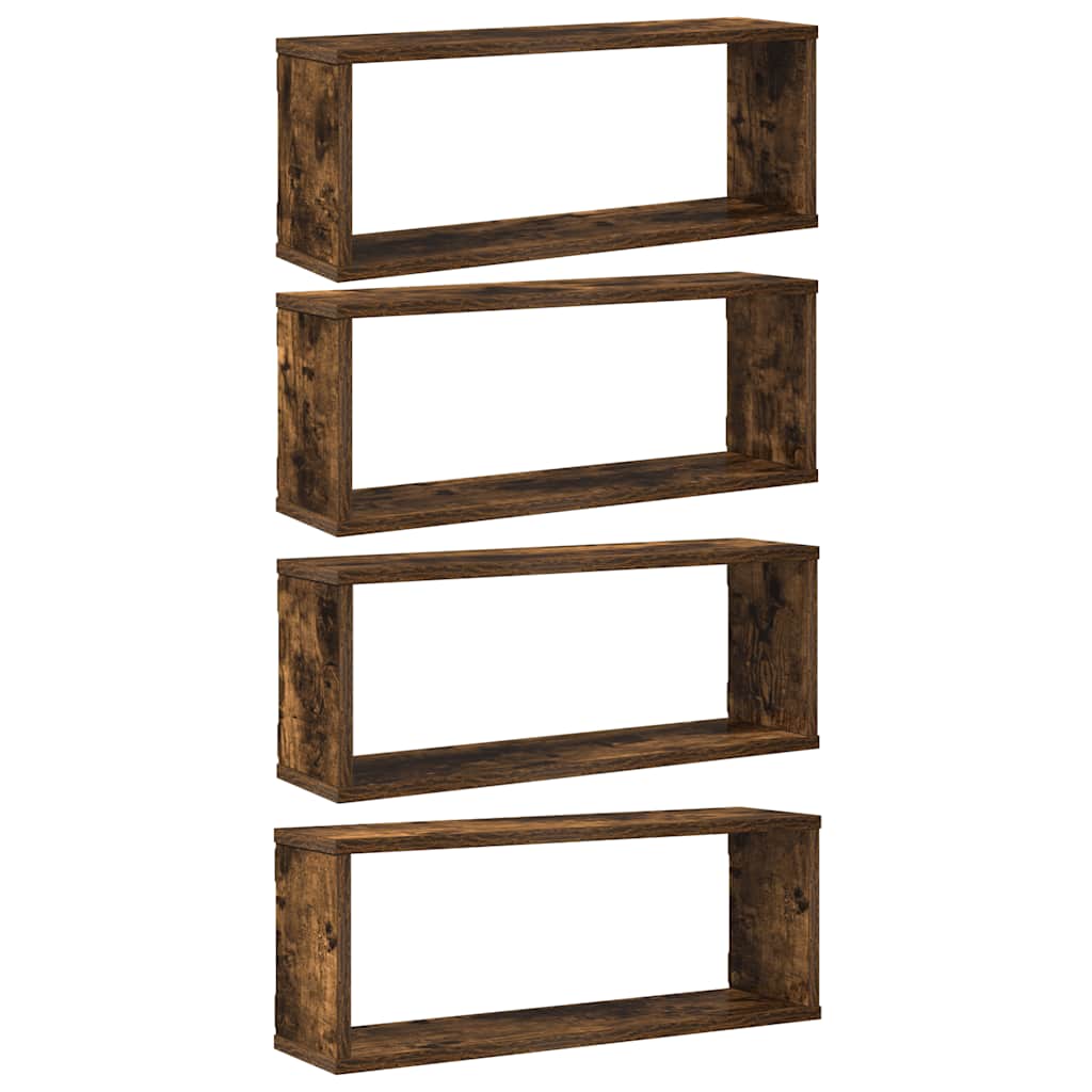 Mensole Muro Cubo 4pz Rovere Fumo 80x15x26,5 cm in Multistrato