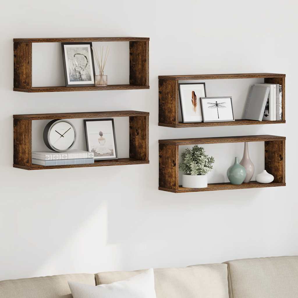 Mensole Muro Cubo 4pz Rovere Fumo 80x15x26,5 cm in Multistrato