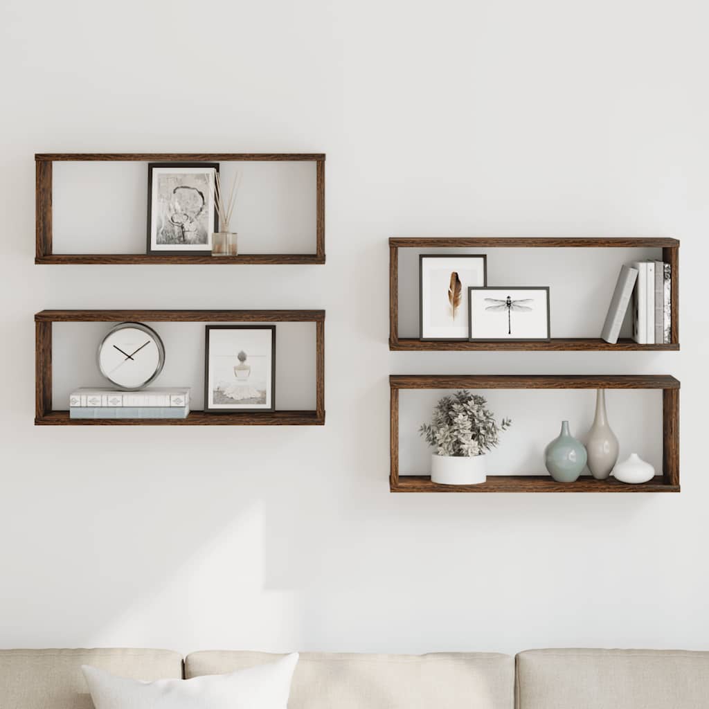 Mensole Muro Cubo 4pz Rovere Fumo 80x15x26,5 cm in Multistrato