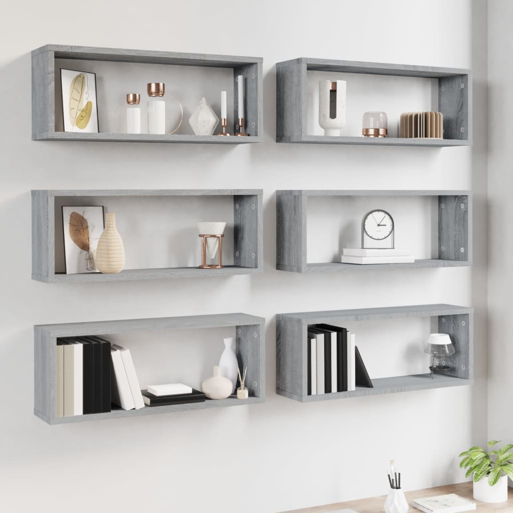 Mensole Cubo Muro 6 pz Grigio Sonoma 60x15x23 cm in Multistrato