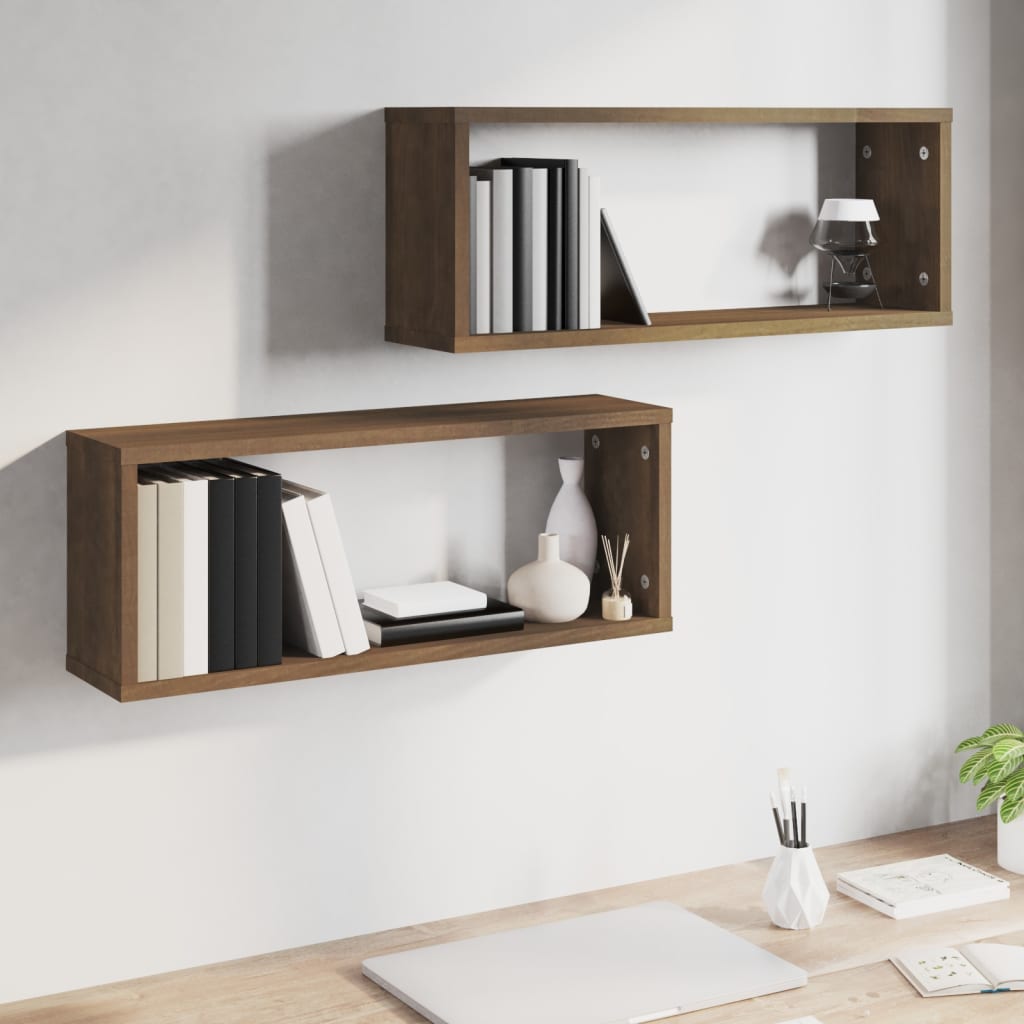 Mensole Cubo Muro 2pz Rovere Marrone 60x15x23 cm in Multistrato