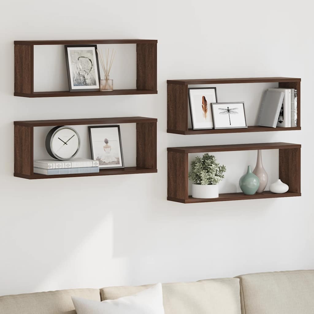 Mensole Cubo Muro 4pz Rovere Marrone 60x15x23 cm in Multistrato
