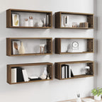 Mensole Cubo Muro 6pz Rovere Marrone 60x15x23 cm in Multistrato