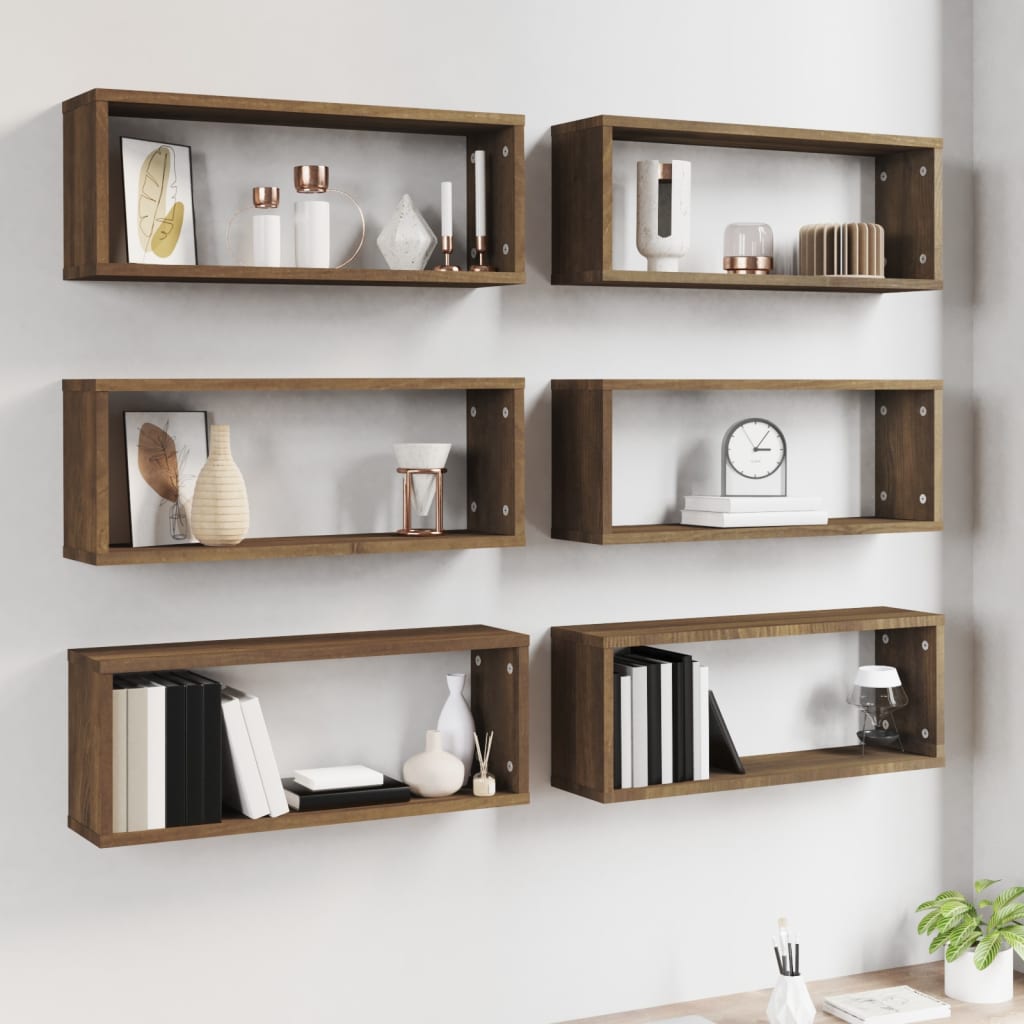 Mensole Cubo Muro 6pz Rovere Marrone 60x15x23 cm in Multistrato
