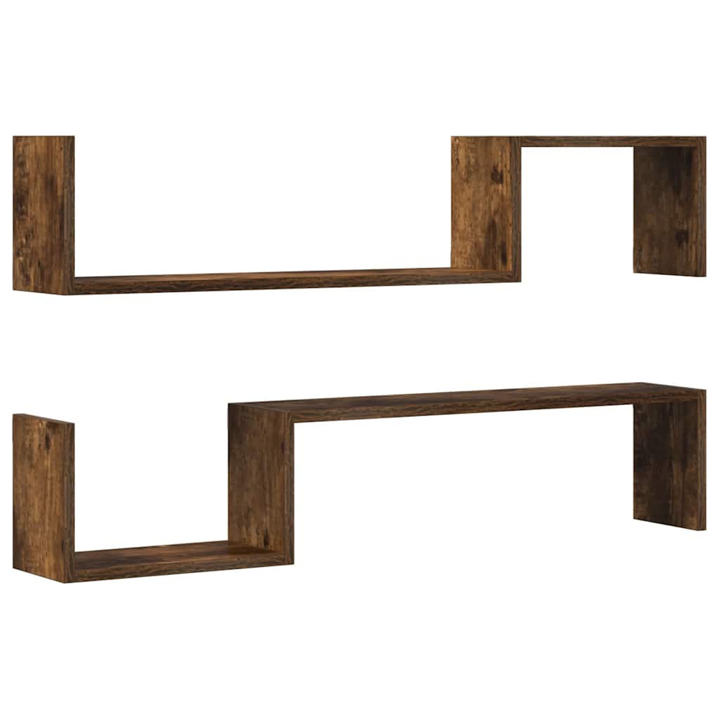 Mensole a Muro 2 pz Rovere Fumo 100x15x20 cm Legno Multistrato