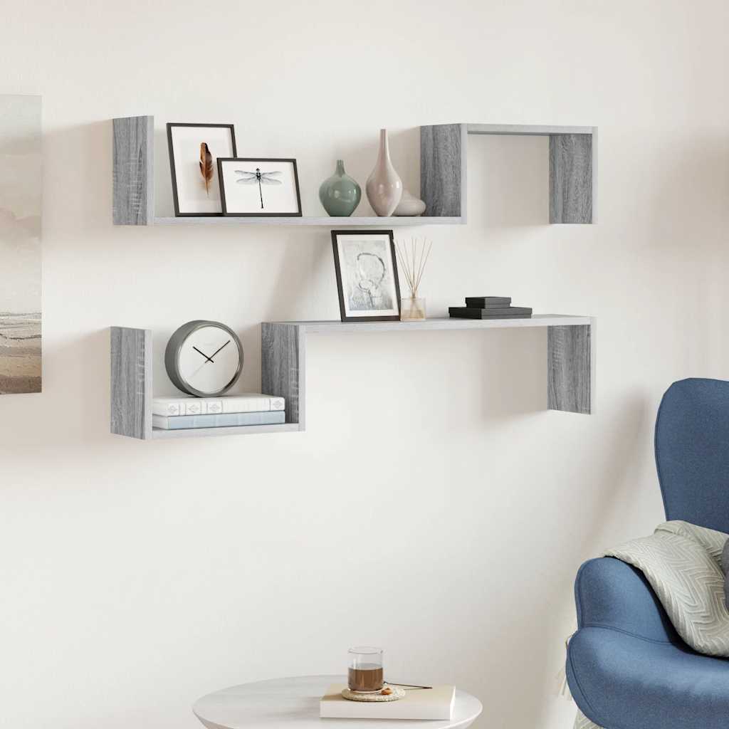 Scaffali da Parete 2 pz Grigio Sonoma 100x15x20 cm Multistrato