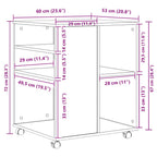 Armadietto con Ruote Grigio Sonoma 60x53x72cm Legno Multistrato