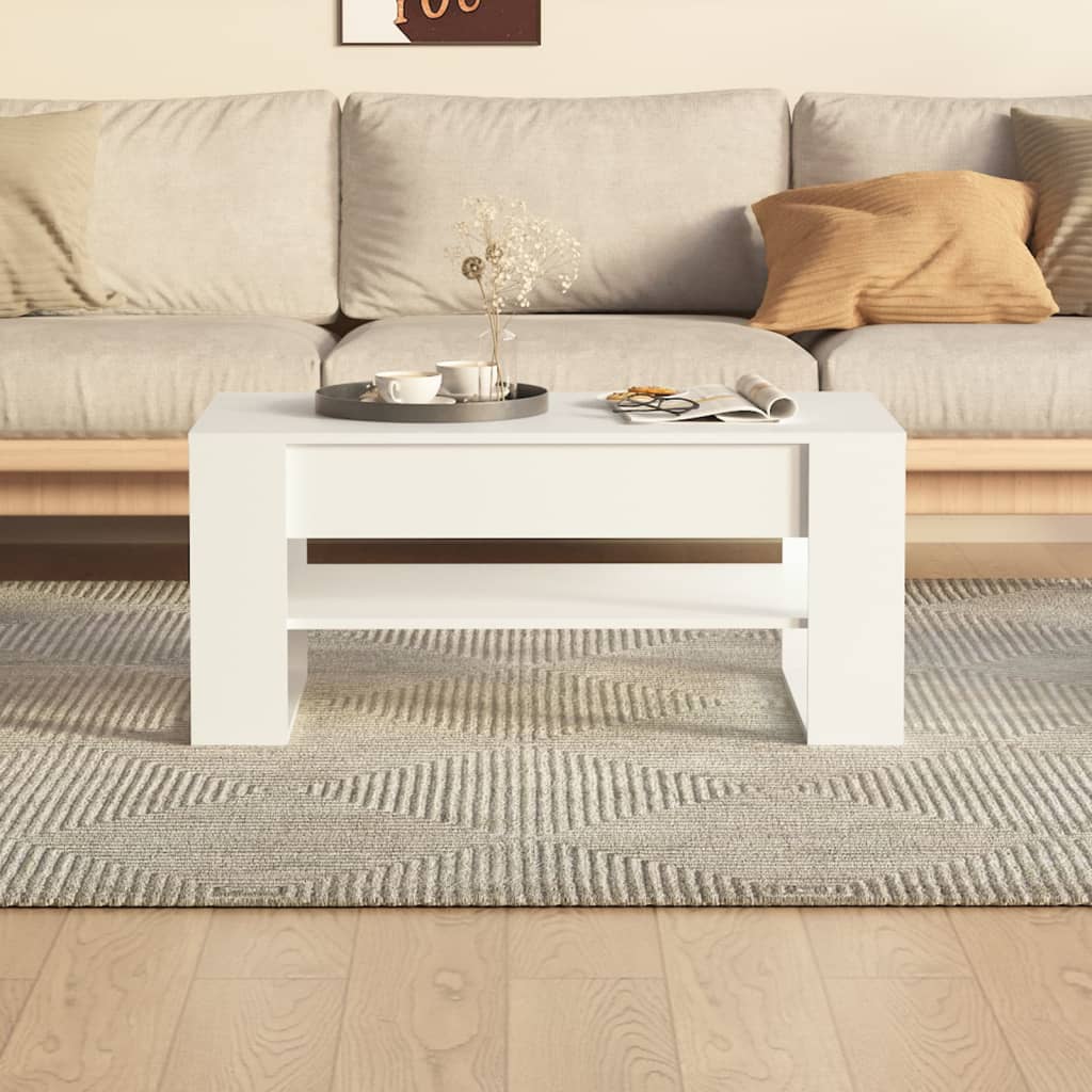 Tavolino da Salotto Bianco 102x55x45 cm in Legno Multistrato
