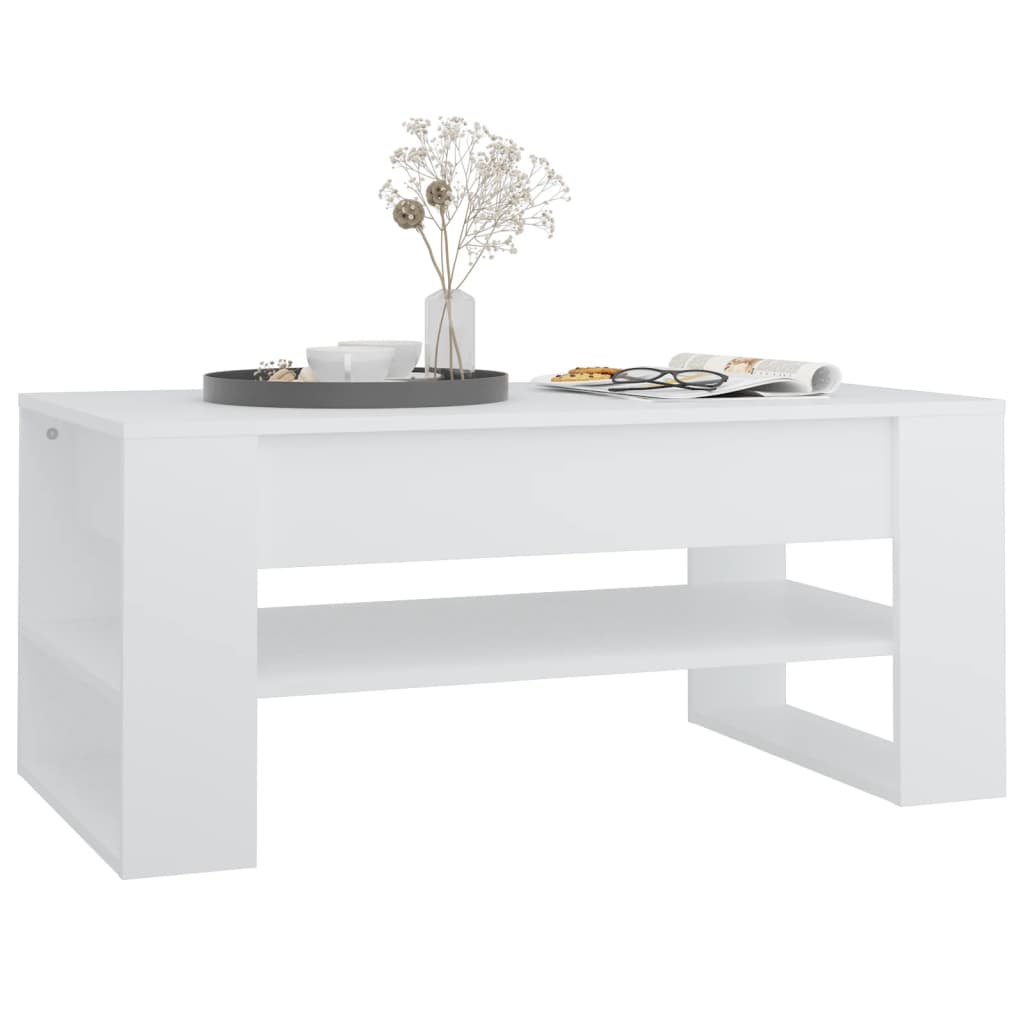Tavolino da Salotto Bianco 102x55x45 cm in Legno Multistrato