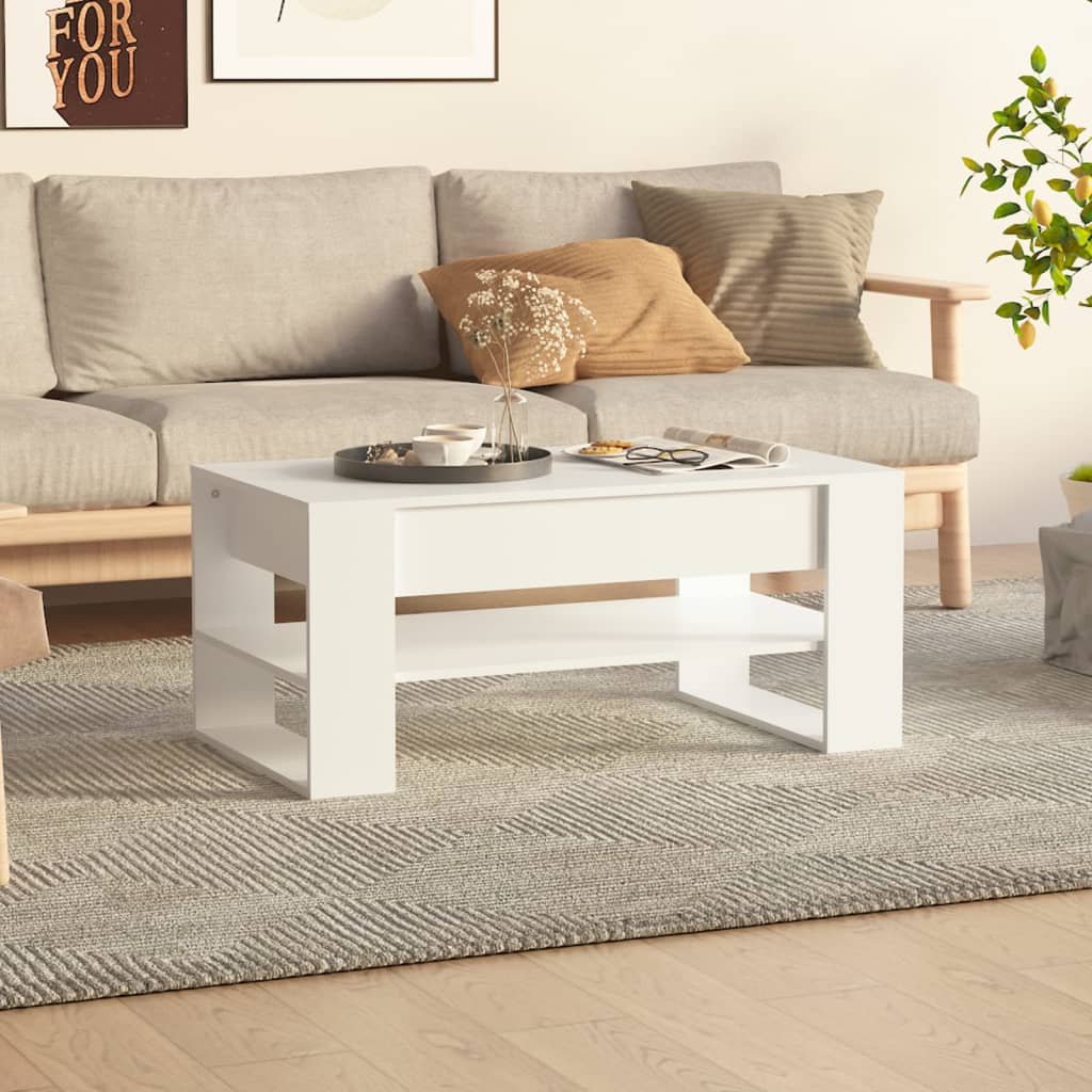 Tavolino da Salotto Bianco 102x55x45 cm in Legno Multistrato