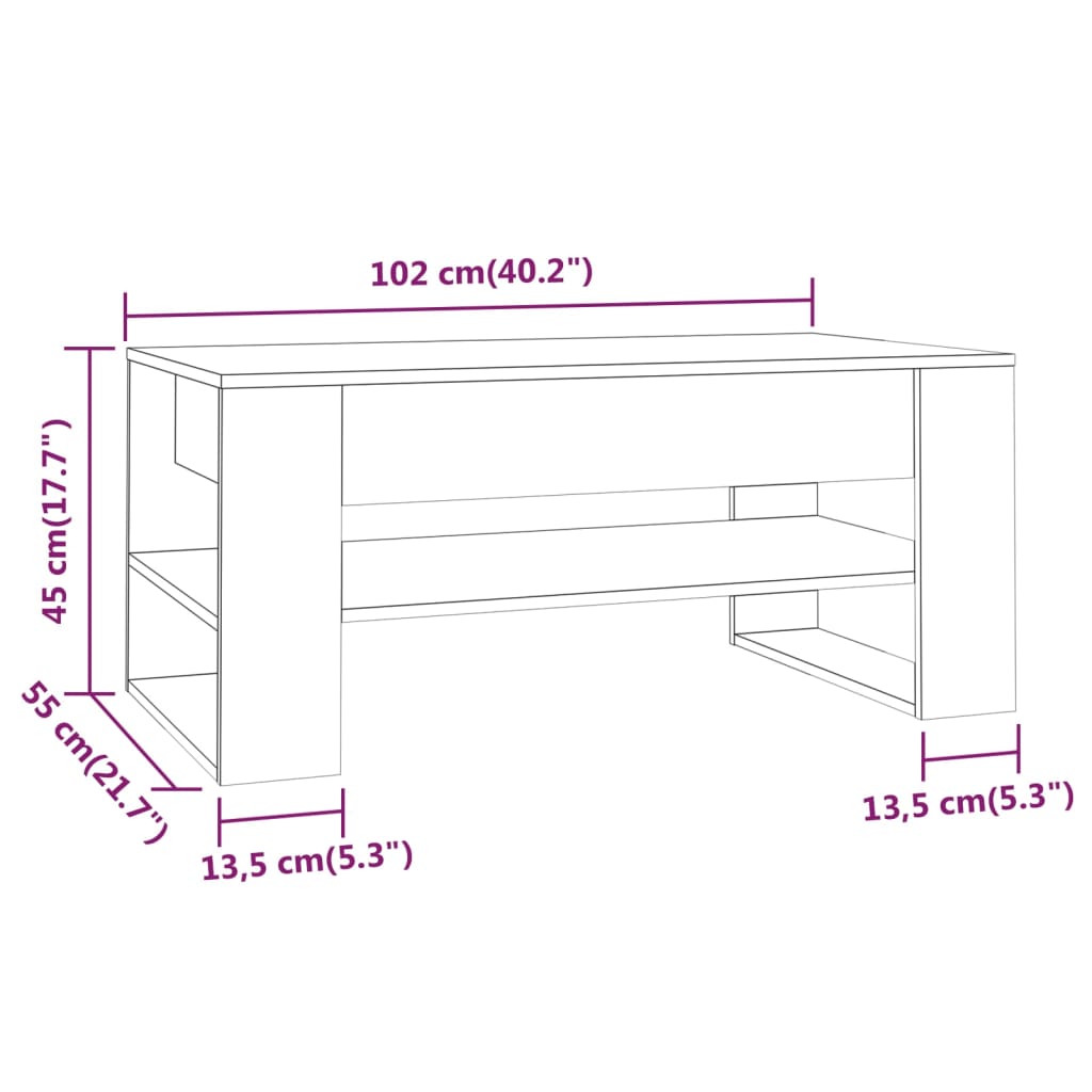 Tavolino Salotto Grigio Cemento 102x55x45 cm Legno Multistrato