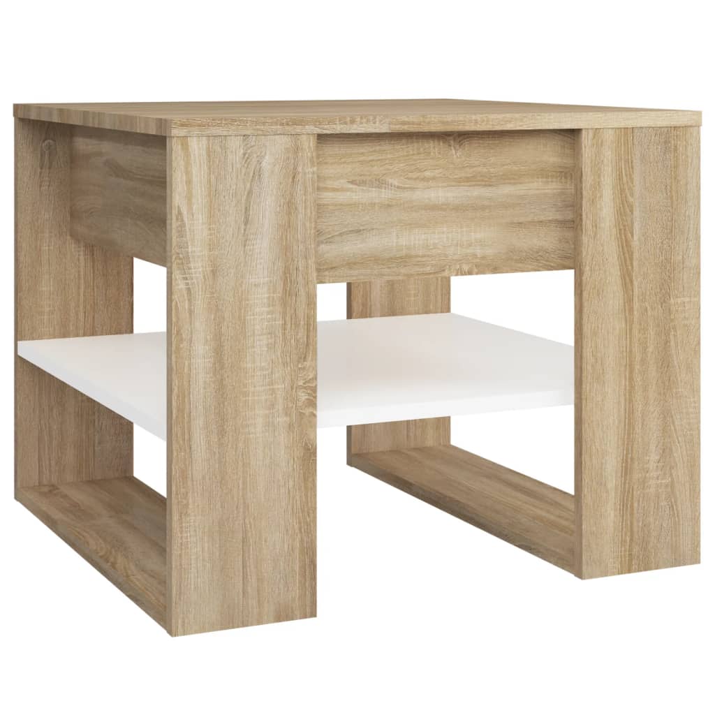 Tavolino Bianco e Rovere Sonoma 55,5x55x45 cm Legno Multistrato
