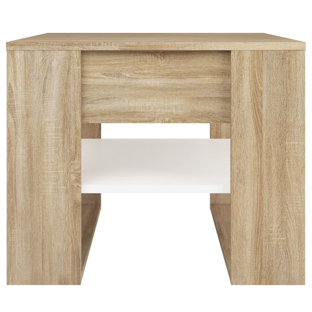 Tavolino Bianco e Rovere Sonoma 55,5x55x45 cm Legno Multistrato