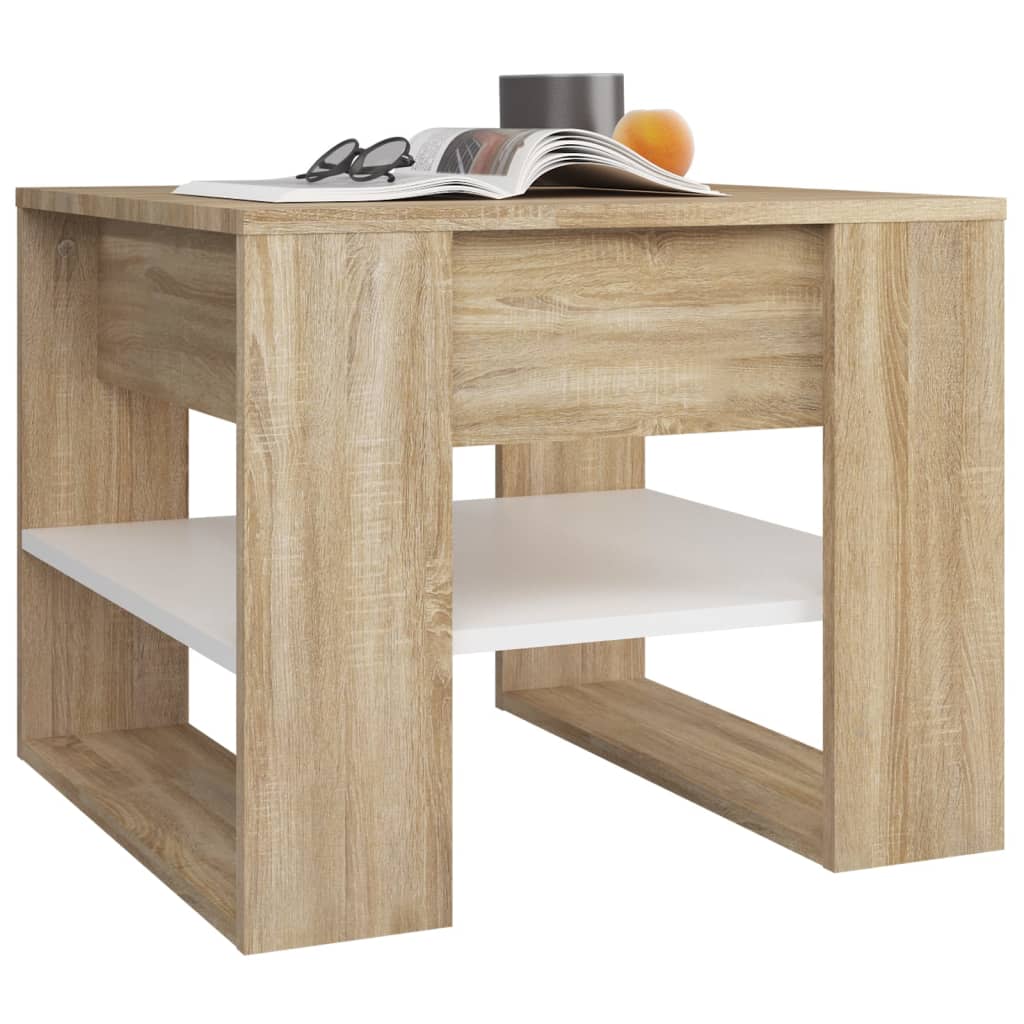 Tavolino Bianco e Rovere Sonoma 55,5x55x45 cm Legno Multistrato