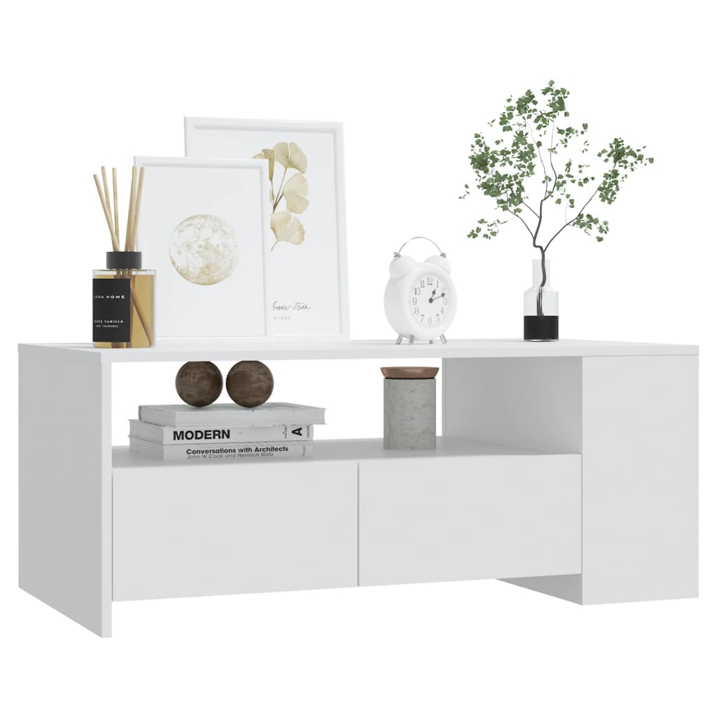 Tavolino da Salotto Bianco 102x55x42 cm in Legno Multistrato