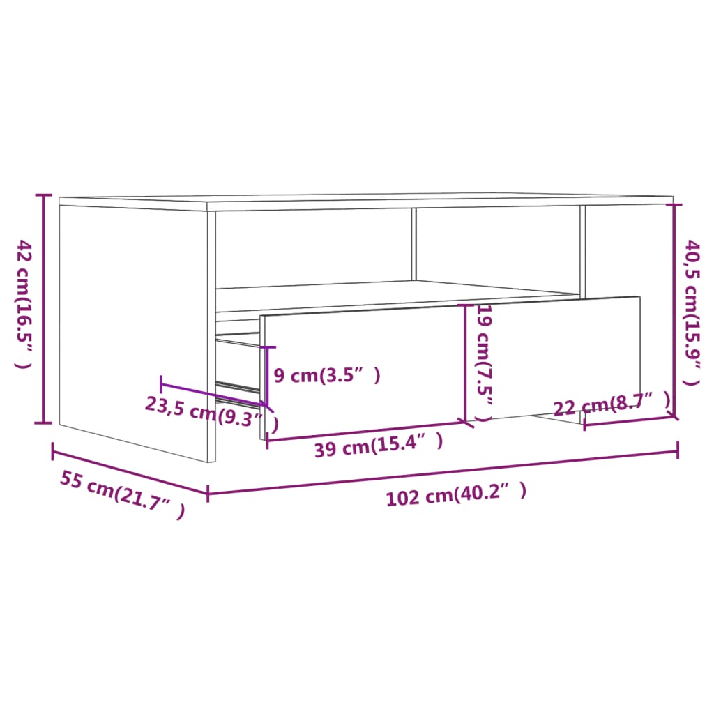 Tavolino da Salotto Rovere Sonoma 102x55x42cm Legno Compensato