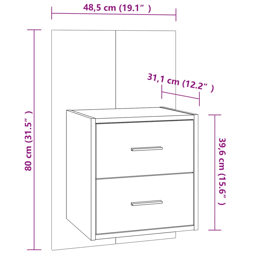 Comodini a Muro 2 pz Rovere Sonoma