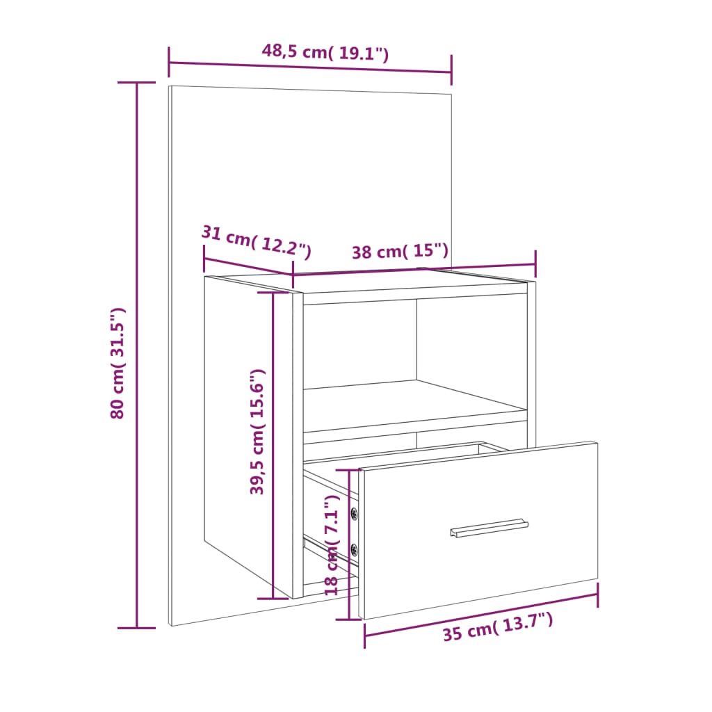 Comodini a Muro 2 pz Grigio Cemento