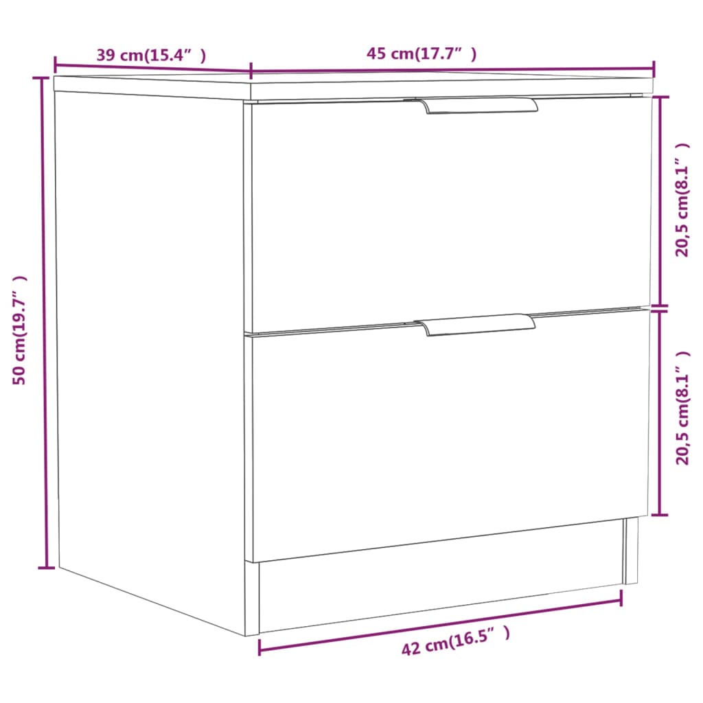 Comodini 2 pz Rovere Sonoma in Legno Multistrato