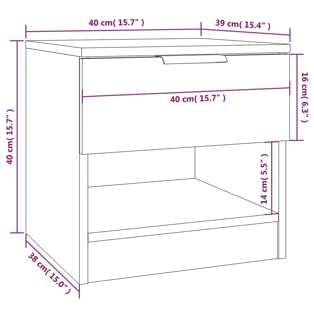 Comodini 2pz Grigio Cemento in Legno Multistrato