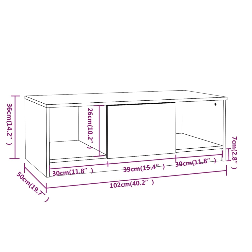 Tavolino da Salotto Bianco 102x50x36 cm in Legno Multistrato