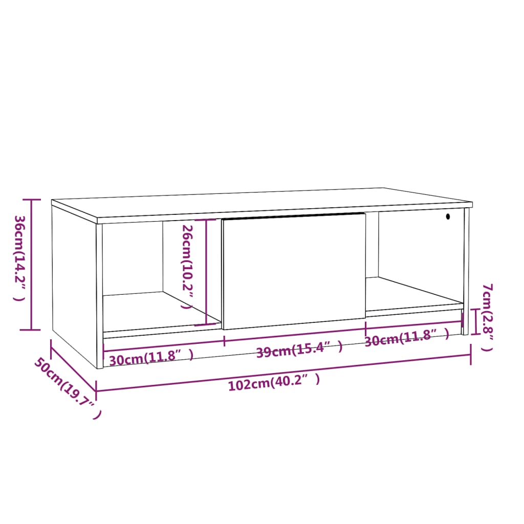 Tavolino Salotto Grigio Cemento 102x50x36 cm Legno Multistrato