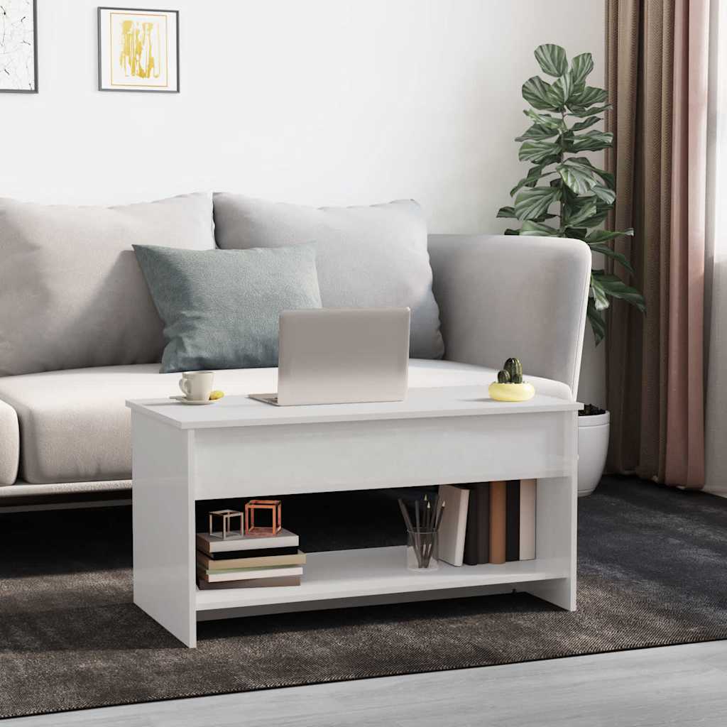 Tavolino Salotto Bianco Lucido 102x50x52,5 cm Legno Multistrato