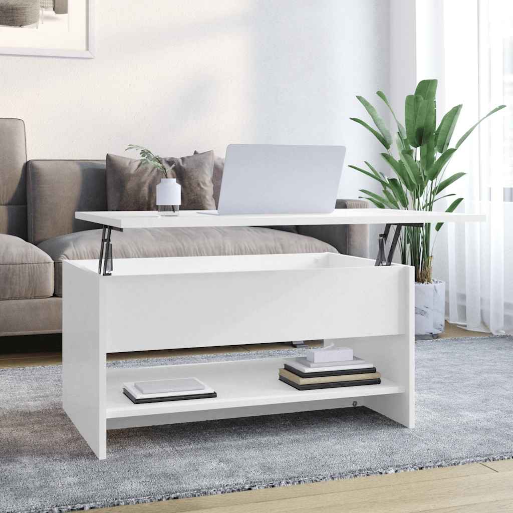 Tavolino da Salotto Bianco Lucido 80x50x40 cm Legno Multistrato