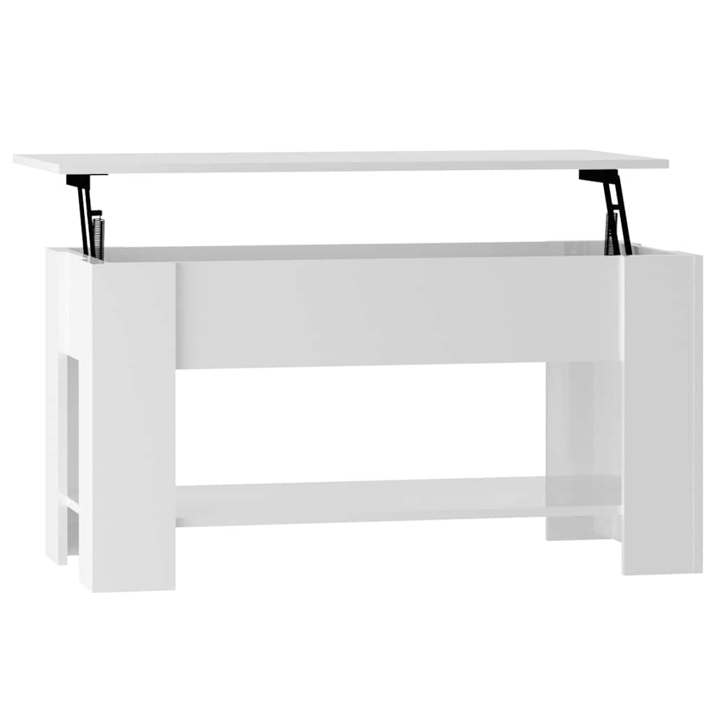 Tavolino Salotto Bianco Lucido 101x49x52 cm Legno Multistrato