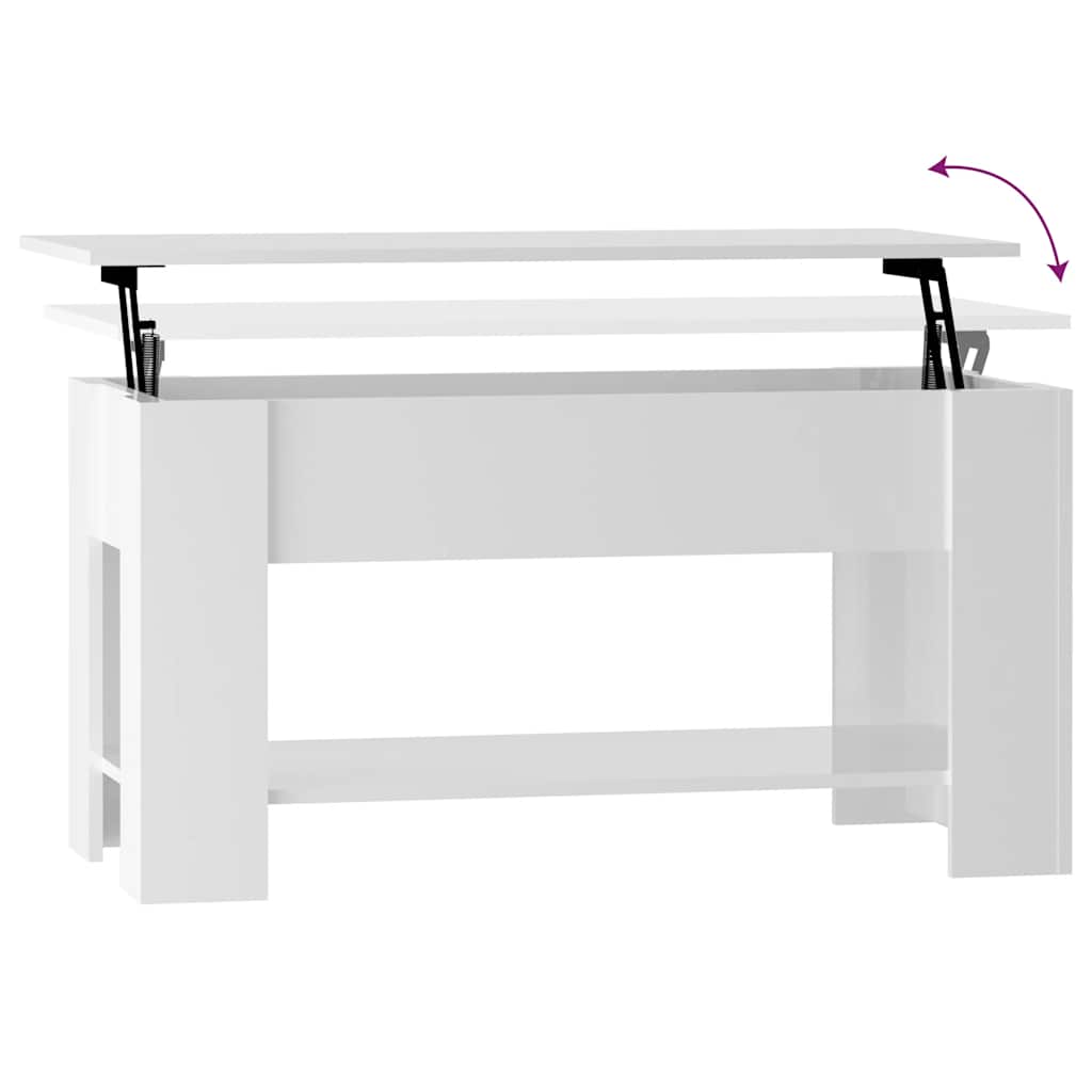 Tavolino Salotto Bianco Lucido 101x49x52 cm Legno Multistrato
