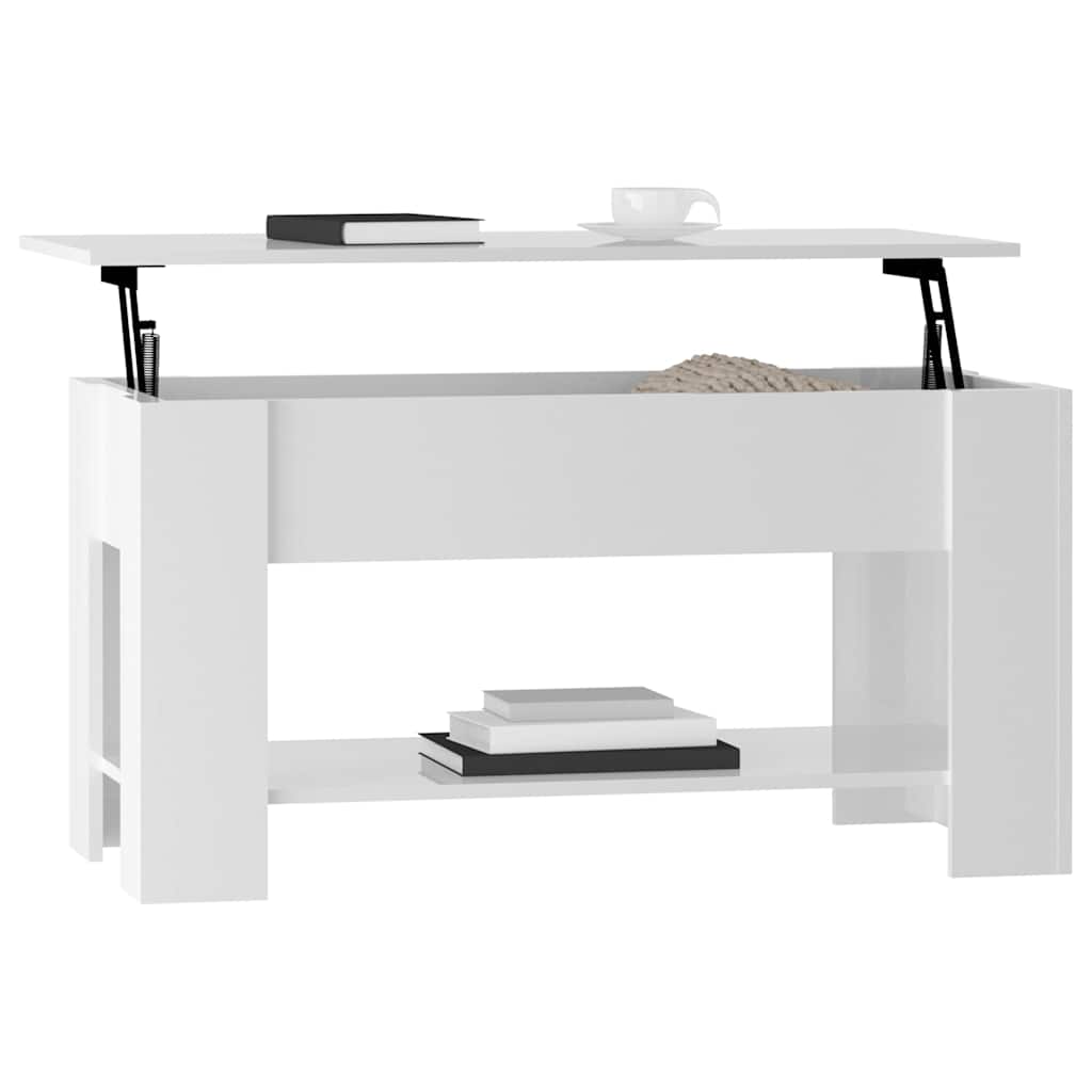 Tavolino Salotto Bianco Lucido 101x49x52 cm Legno Multistrato