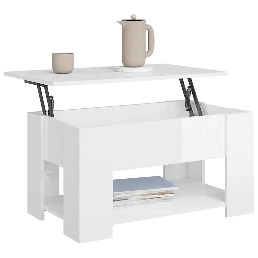 Tavolino Salotto Bianco Lucido 79x49x41 cm in Legno Multistrato
