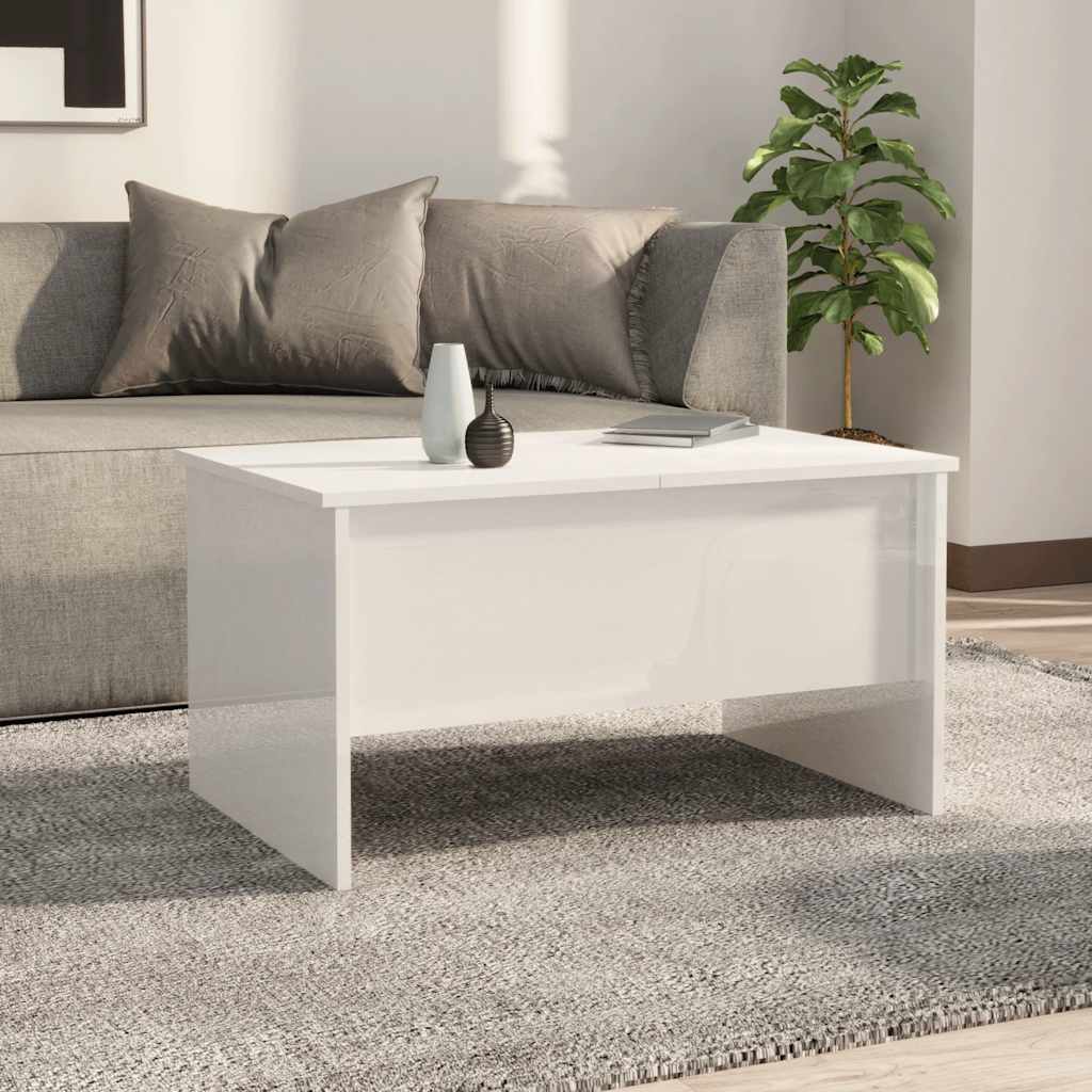 Tavolino Salotto Bianco Lucido 80x50x42,5 cm Legno Multistrato