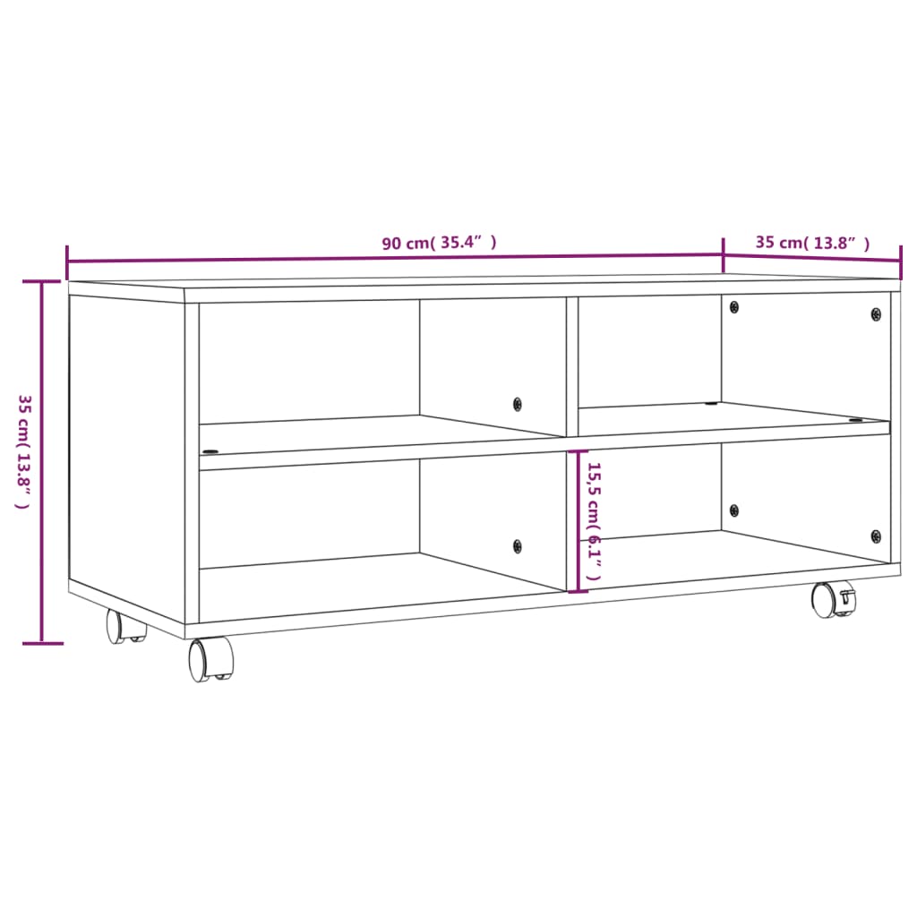 Mobile TV con Ruote Rovere Fumo 90x35x35cm in Legno Multistrato