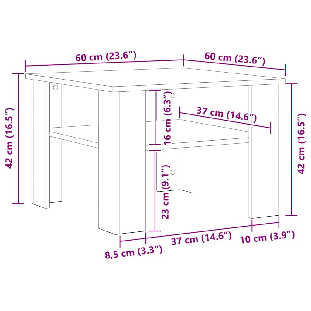 Tavolino da Salotto Grigio Sonoma 60x60x42 cm Legno Multistrato