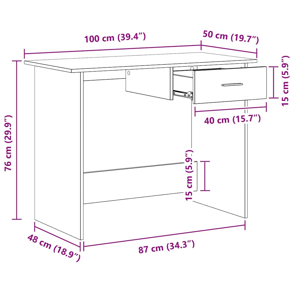 Scrivania Rovere Fumo 100x50x76 cm in Legno Multistrato
