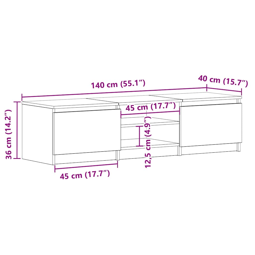 Mobile TV Rovere Fumo 140x40x35,5 cm in Legno Multistrato