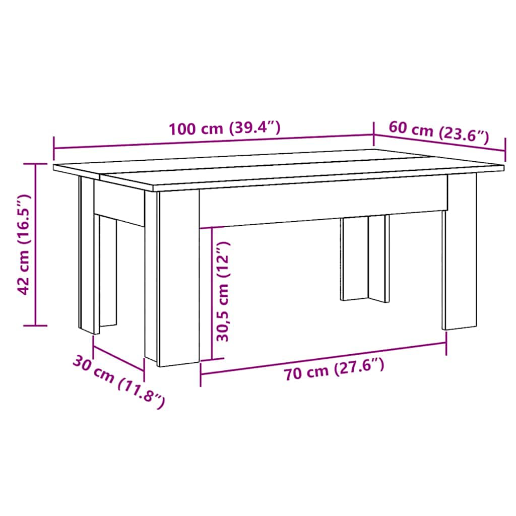 Tavolino da Salotto Grigio Sonoma 100x60x42cm Legno Multistrato