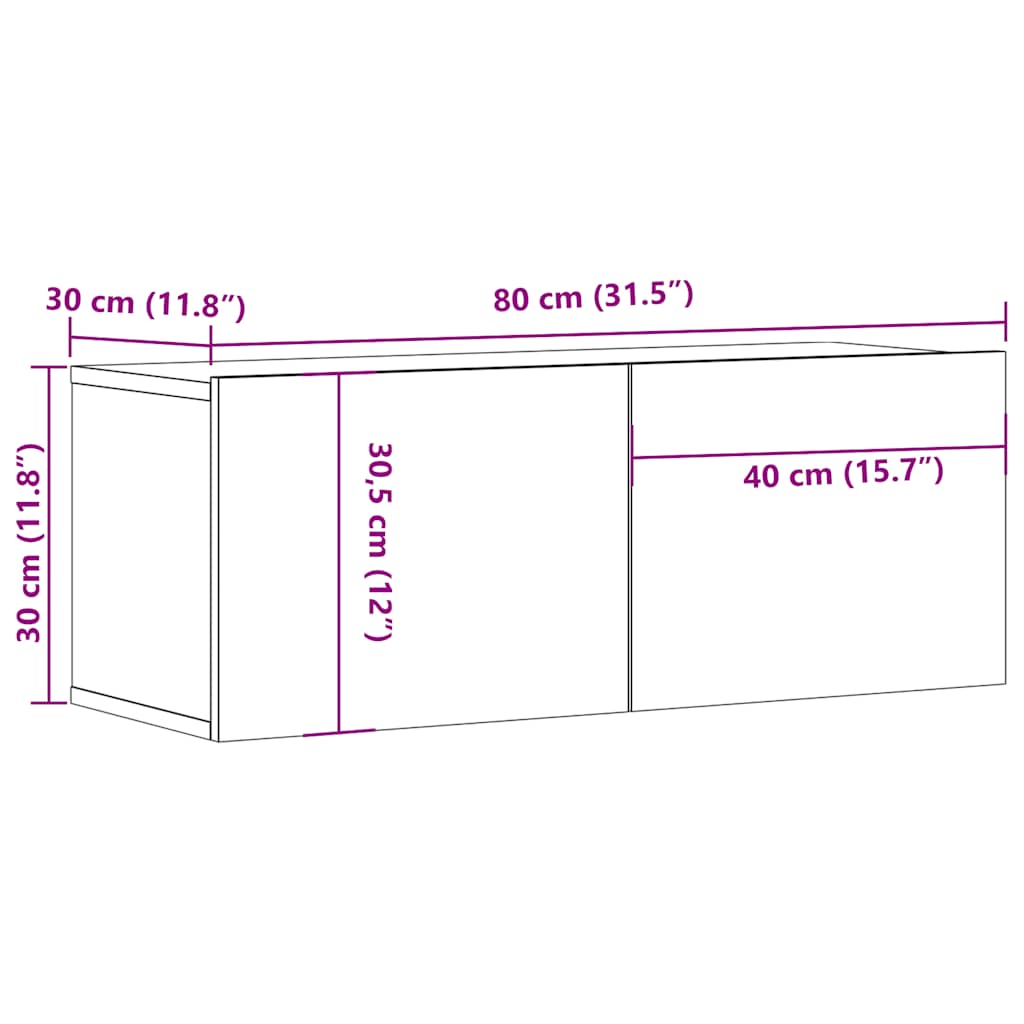 Mobile TV Rovere Fumo 80x30x30 cm in Legno Multistrato