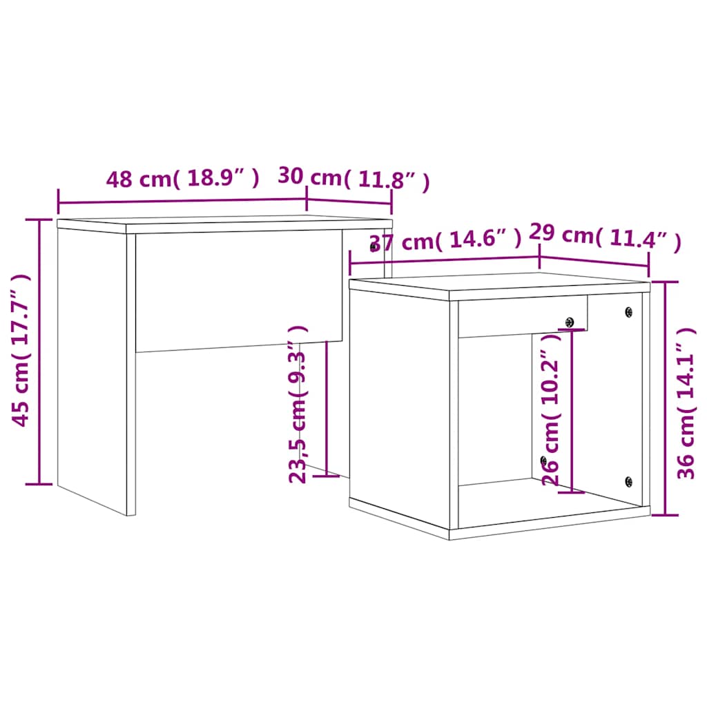 Tavolini Impilabili 2 pz Rovere Marrone in Legno Multistrato