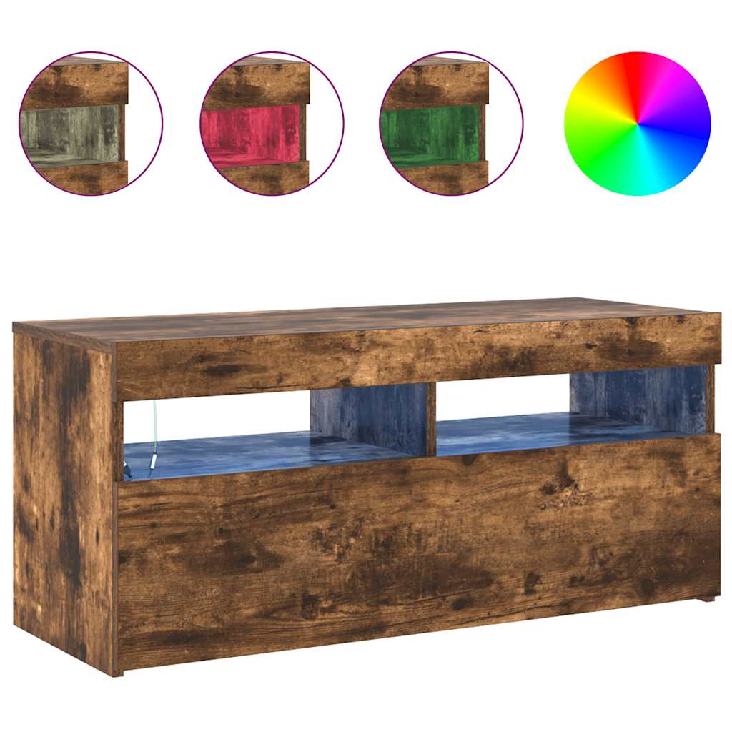 Mobile Porta TV con Luci LED Rovere Fumo 90x35x40 cm