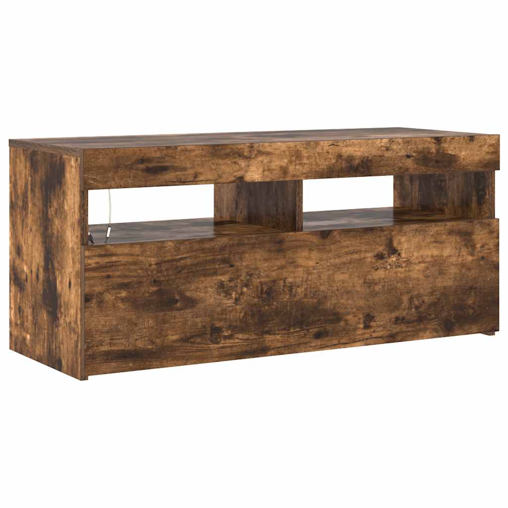 Mobile Porta TV con Luci LED Rovere Fumo 90x35x40 cm