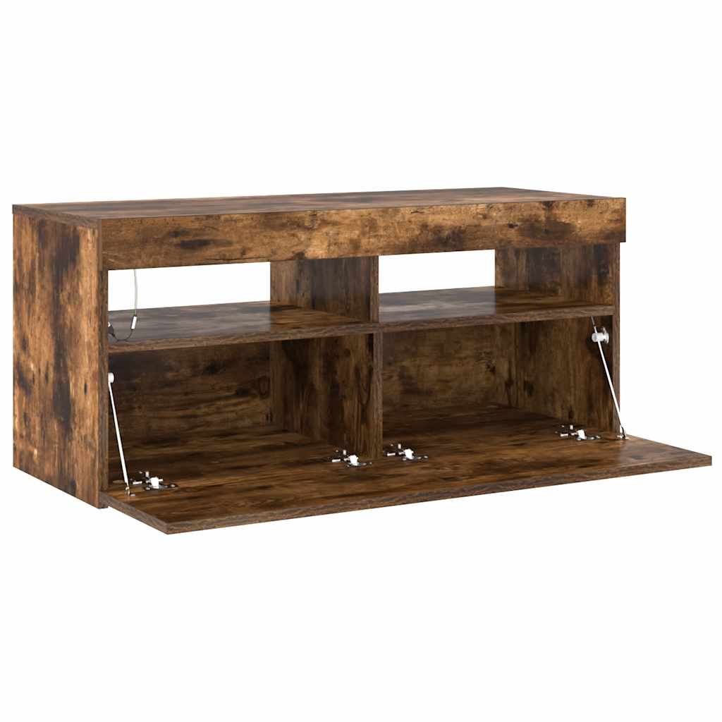 Mobile Porta TV con Luci LED Rovere Fumo 90x35x40 cm