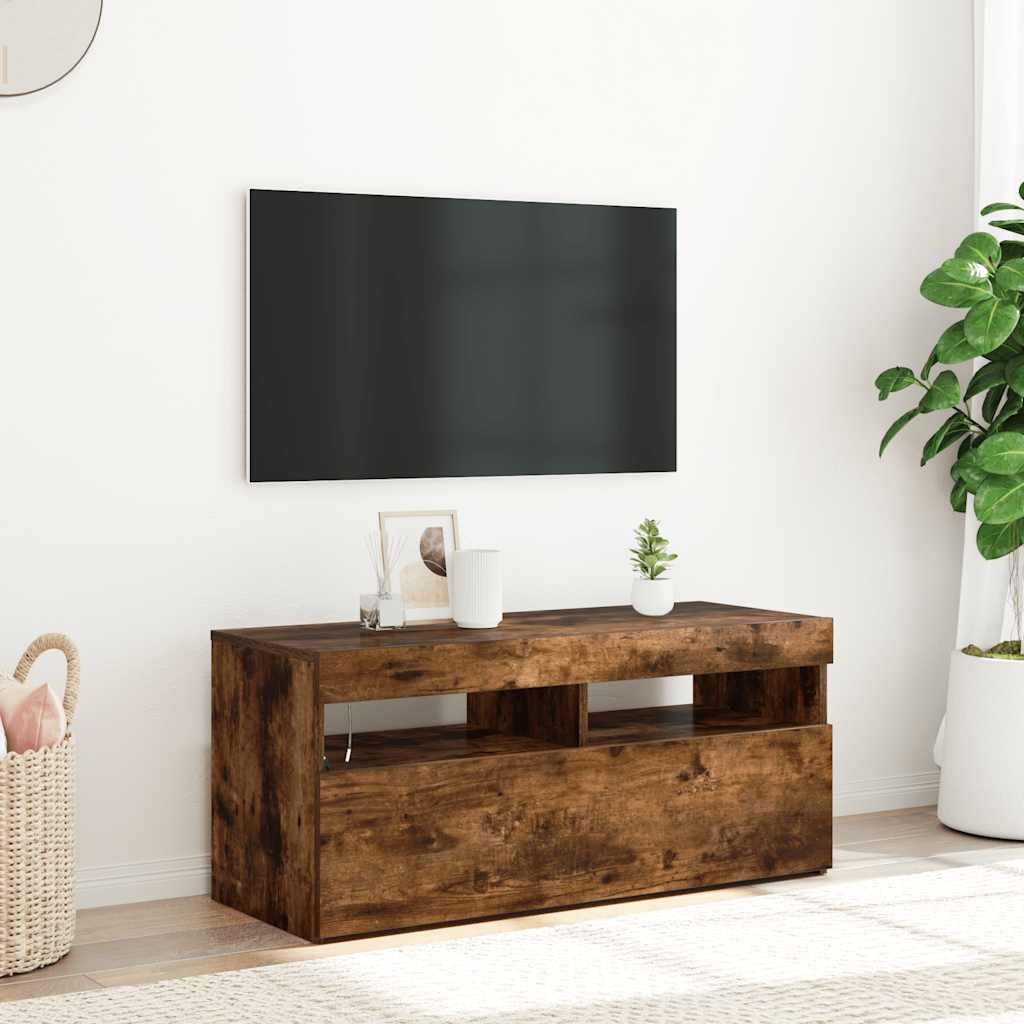 Mobile Porta TV con Luci LED Rovere Fumo 90x35x40 cm