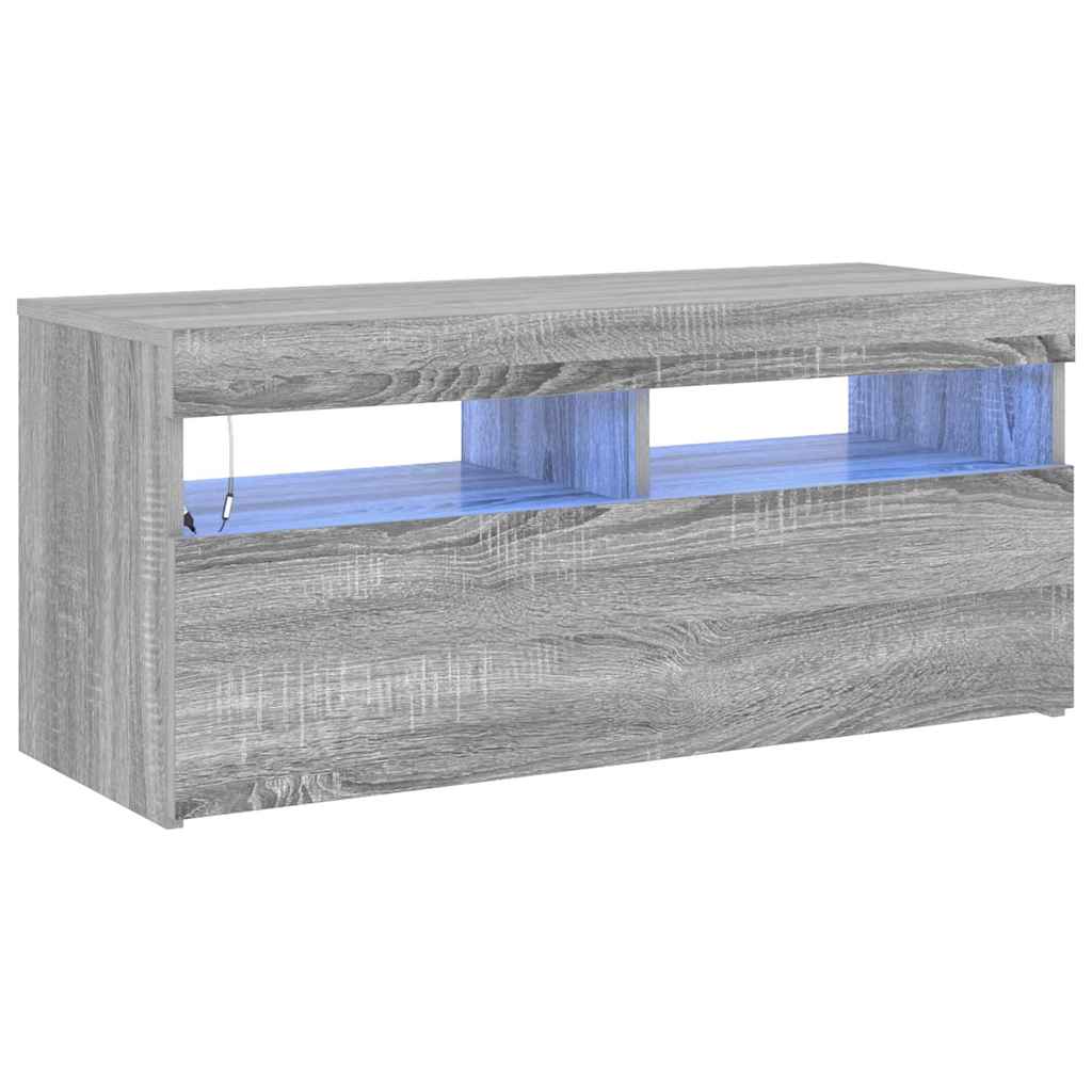 Mobile Porta TV con Luci LED Grigio Sonoma 90x35x40 cm