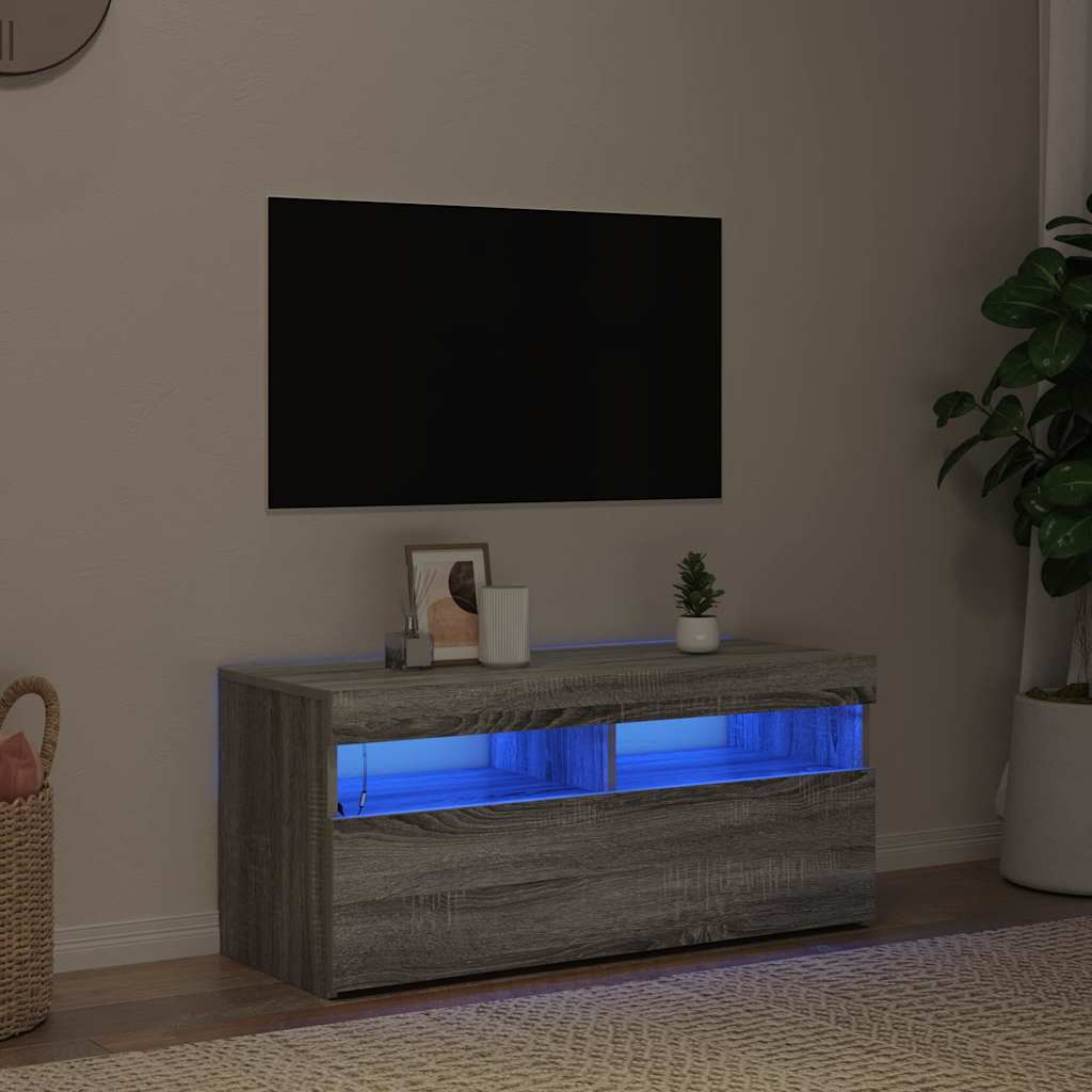 Mobile Porta TV con Luci LED Grigio Sonoma 90x35x40 cm