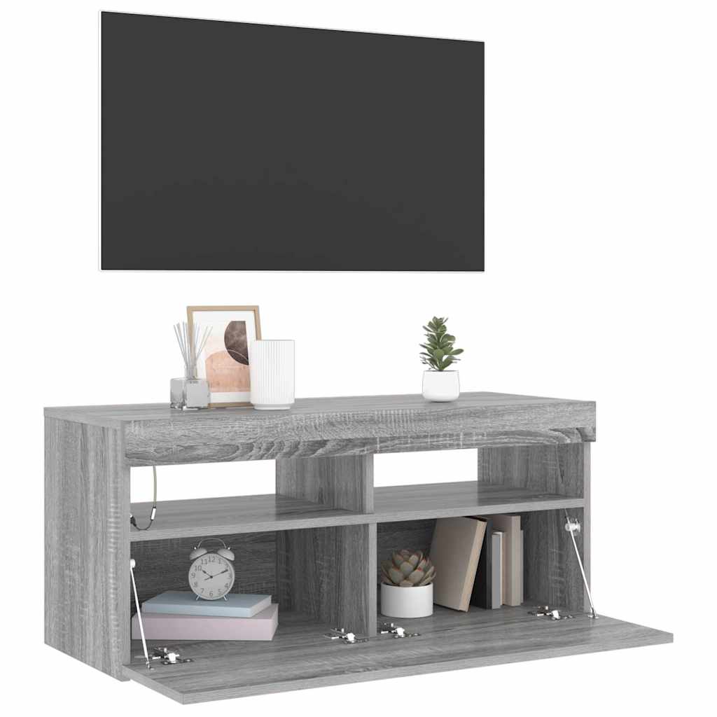 Mobile Porta TV con Luci LED Grigio Sonoma 90x35x40 cm