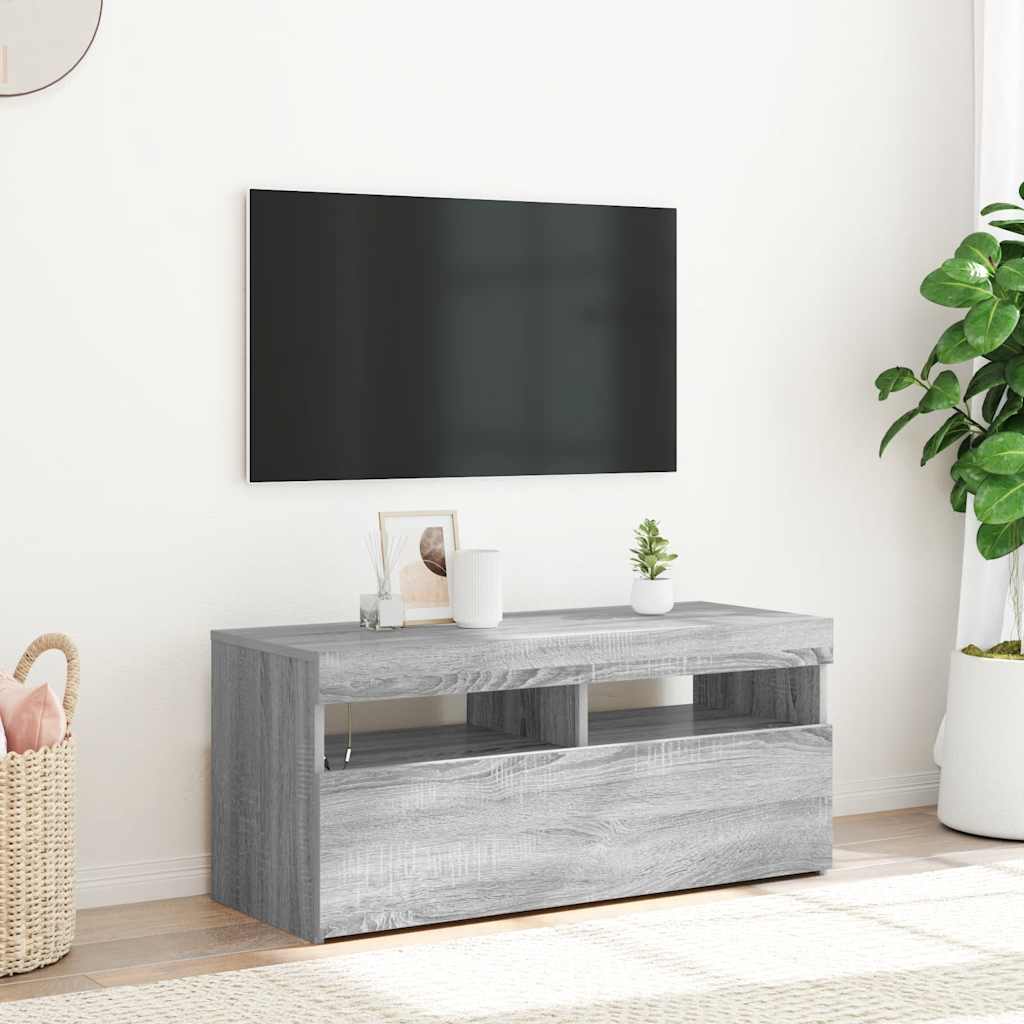 Mobile Porta TV con Luci LED Grigio Sonoma 90x35x40 cm
