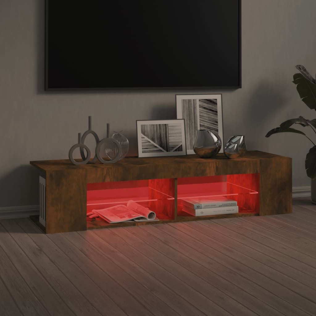 Mobile Porta TV con Luci LED Rovere Fumo 135x39x30 cm
