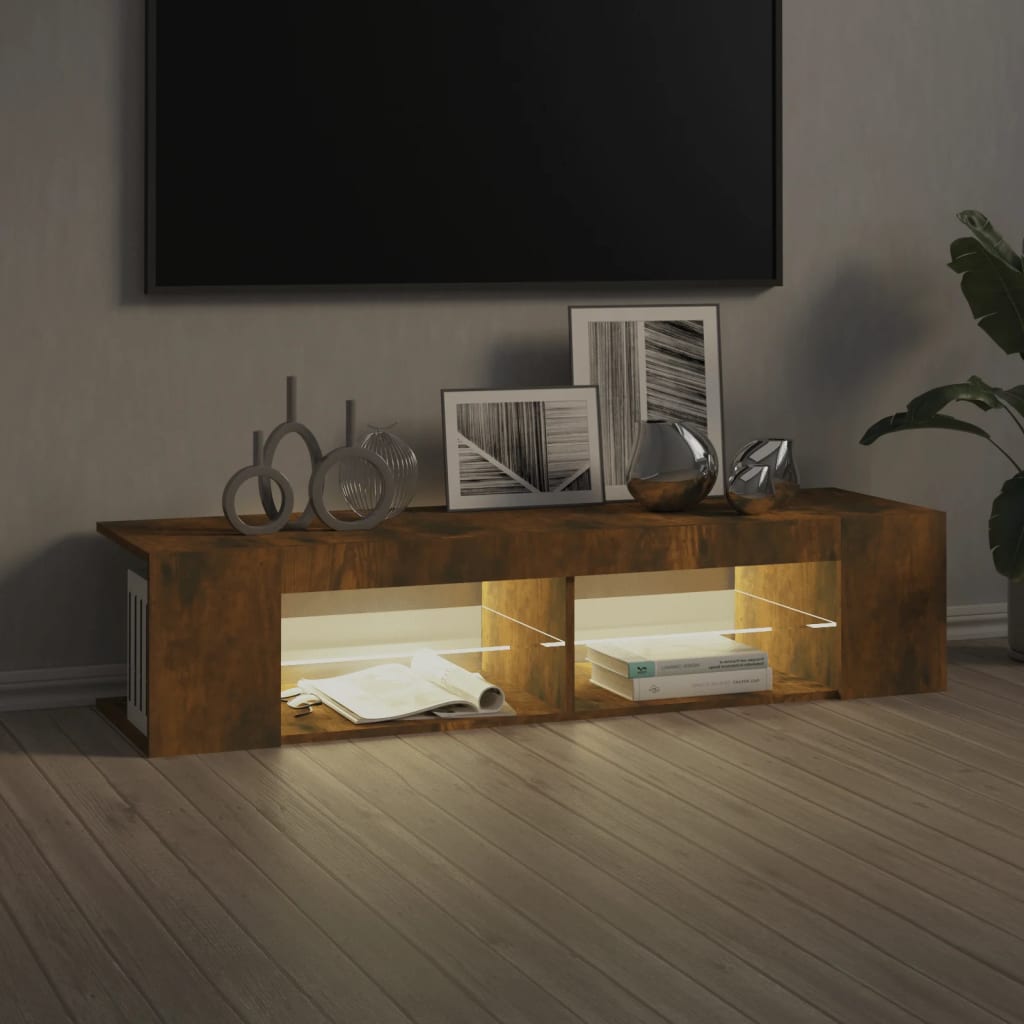 Mobile Porta TV con Luci LED Rovere Fumo 135x39x30 cm